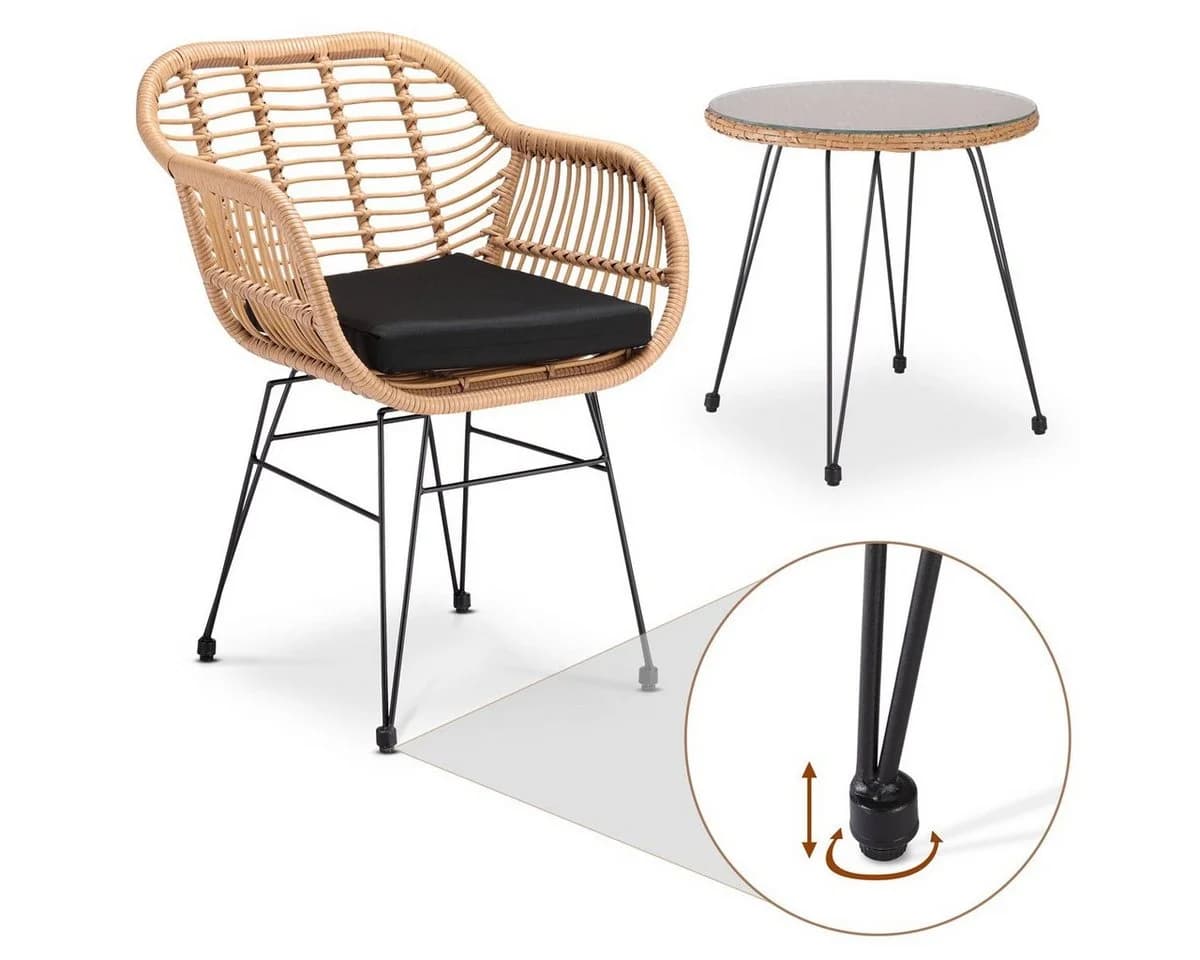 Casaria Balkonset Bali 3-tlg. Rattan-Optik Sicherheitsglas Höhenverstellbar - Bild 4