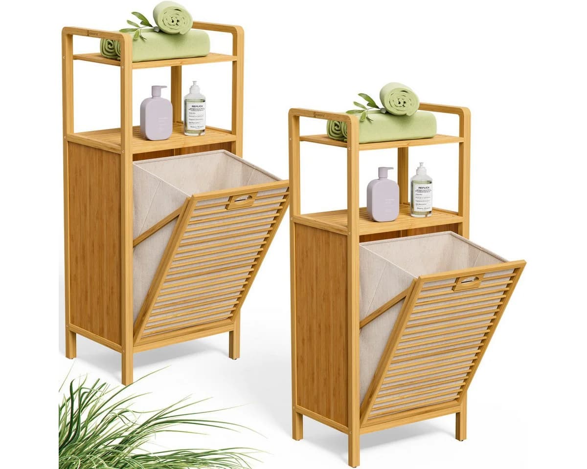 Casaria Wäschekorb Badregal Bambus 2-in-1 40L