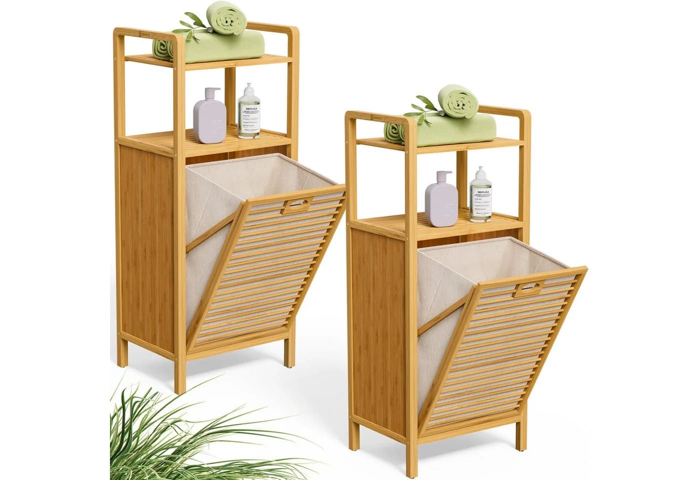 Casaria Wäschekorb Badregal Bambus 2-in-1 40L - Bild 2