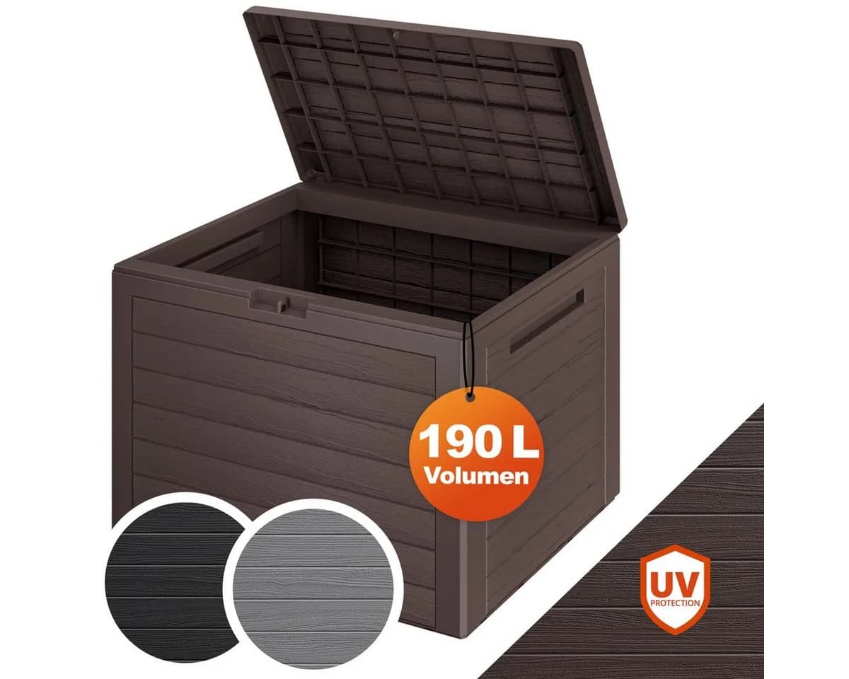 Casaria Auflagenbox Lille Braun 190L UV-beständig Holz-Optik - Bild 2