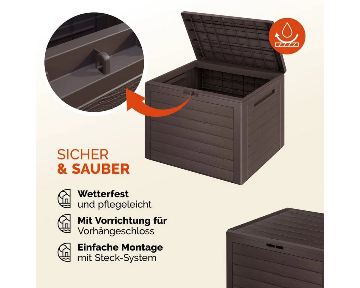 Casaria Auflagenbox Lille Braun 190L UV-beständig Holz-Optik - Bild 3