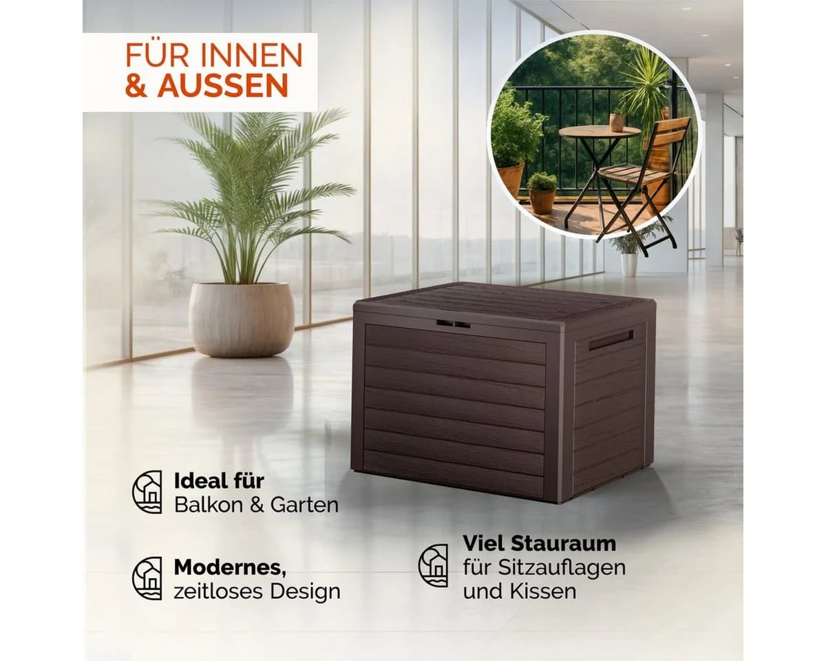 Casaria Auflagenbox Lille Braun 190L UV-beständig Holz-Optik - Bild 4