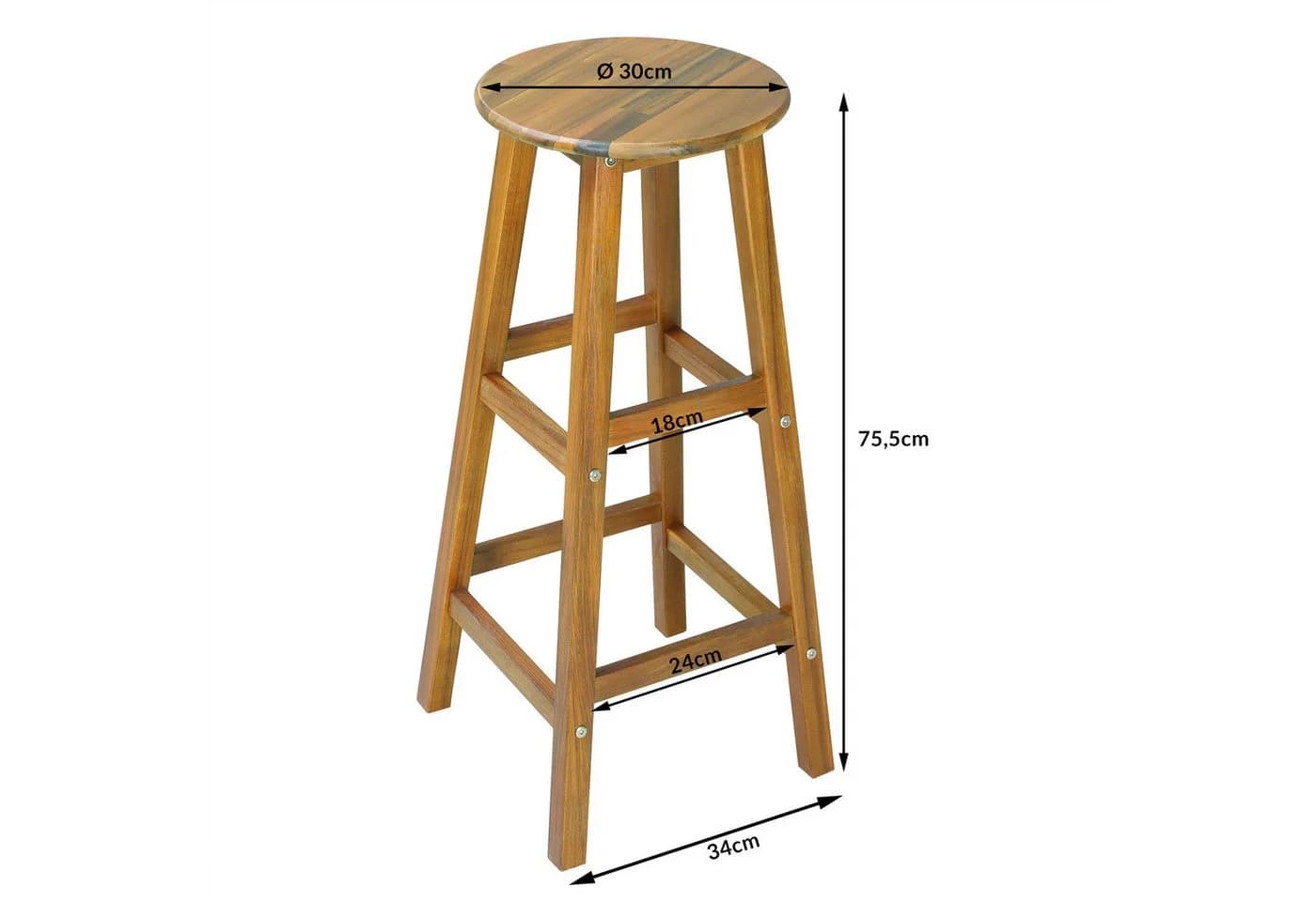 Casaria Barhocker Akazie Holz mit Fußstütze Outdoor