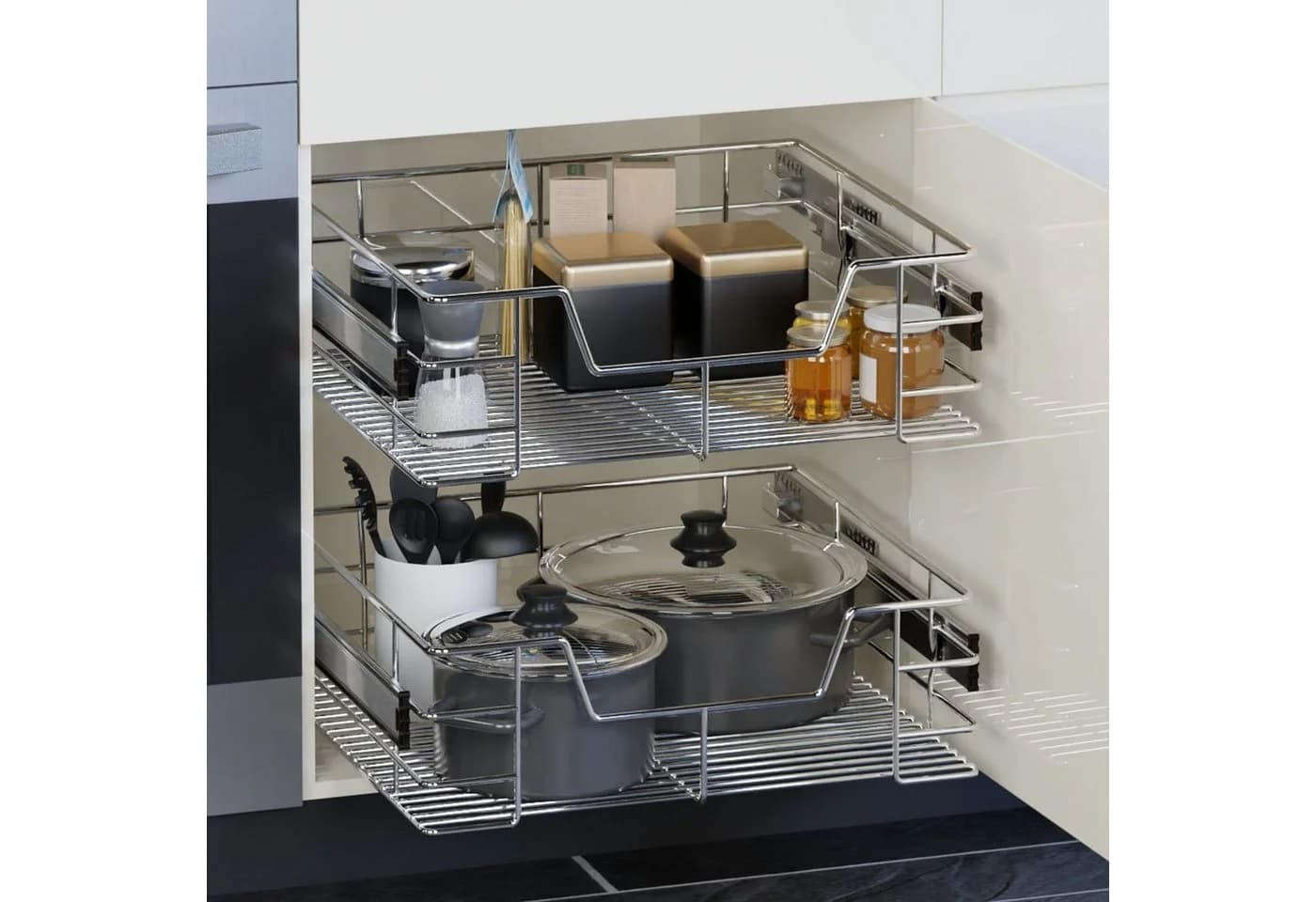 Casaria Schubkasten 4er Set Verchromt Vollauszug 25kg Belastbar