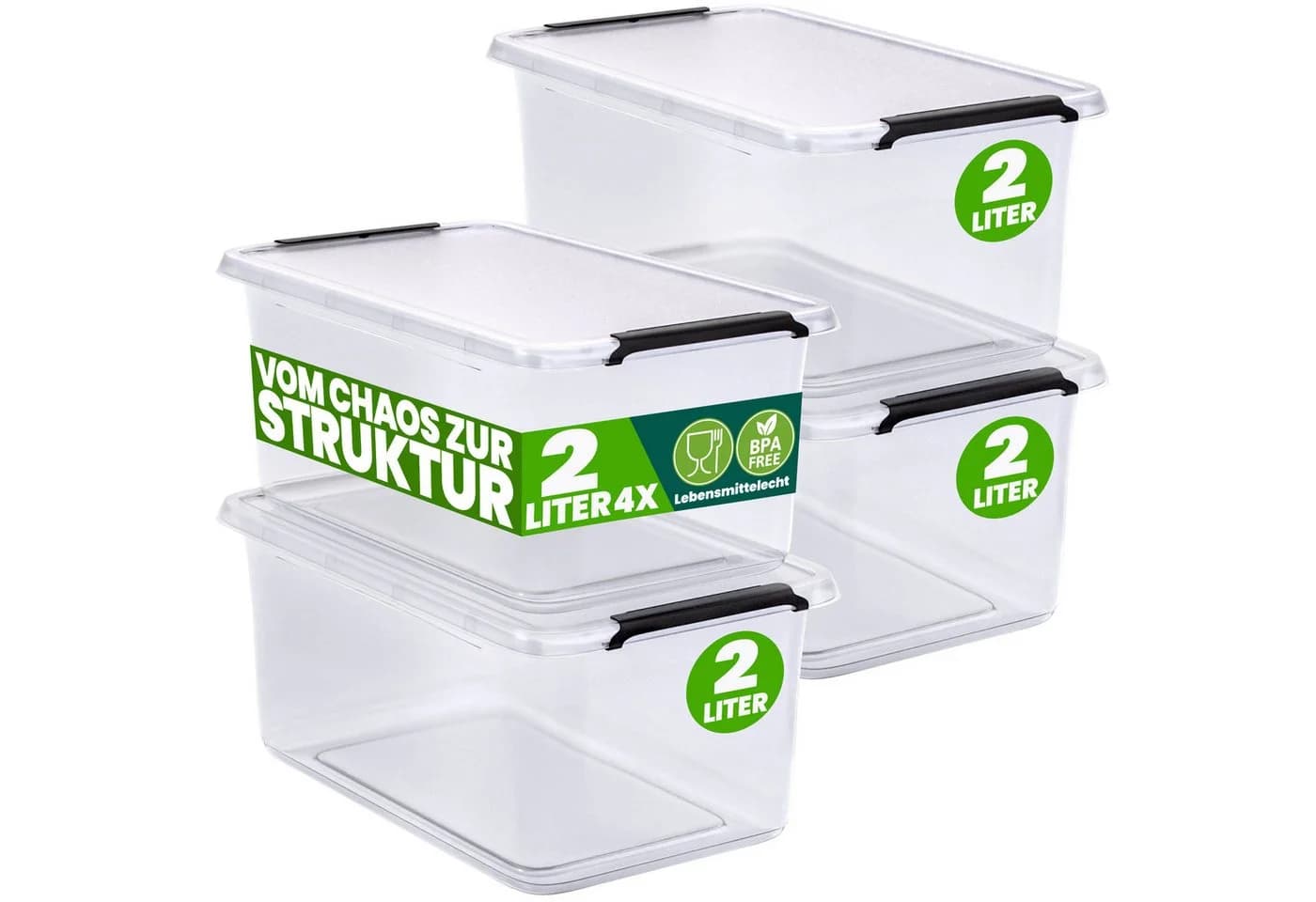 Deuba Aufbewahrungsbox Kunststoff transparent stapelbar mit Deckel - Bild 2
