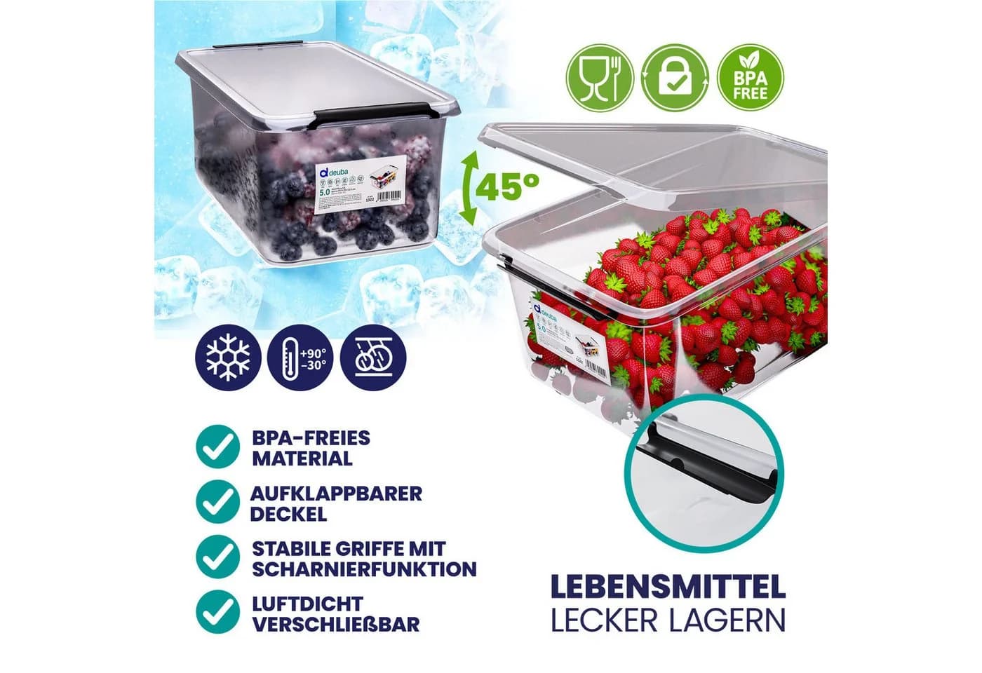 Deuba Aufbewahrungsbox 5L Transparent Kunststoff Stapelbar BPA-frei