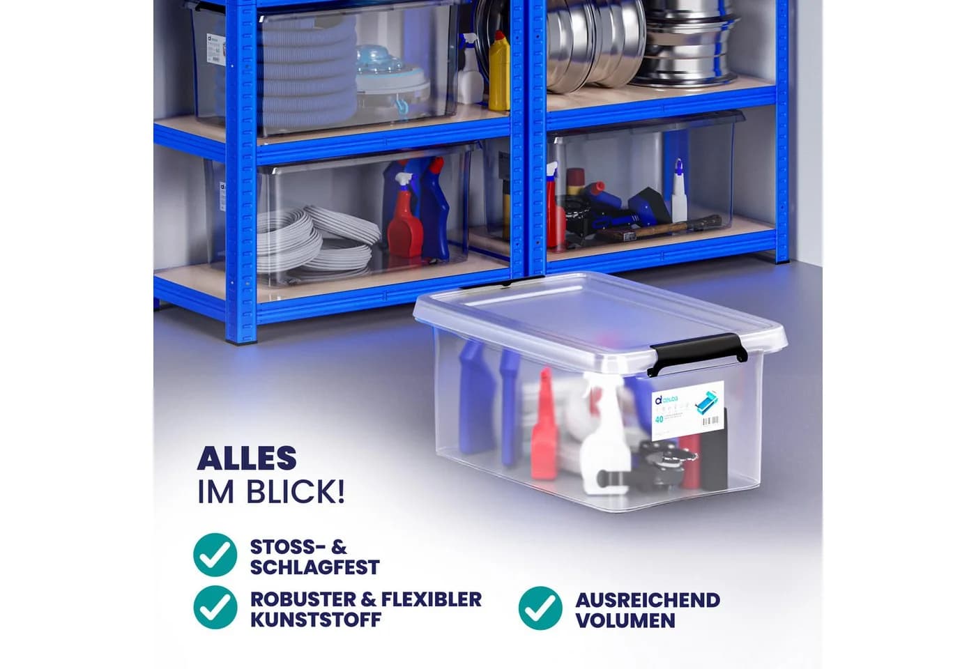 Deuba Aufbewahrungsbox 40L Transparent Kunststoff Stapelbar - Bild 3