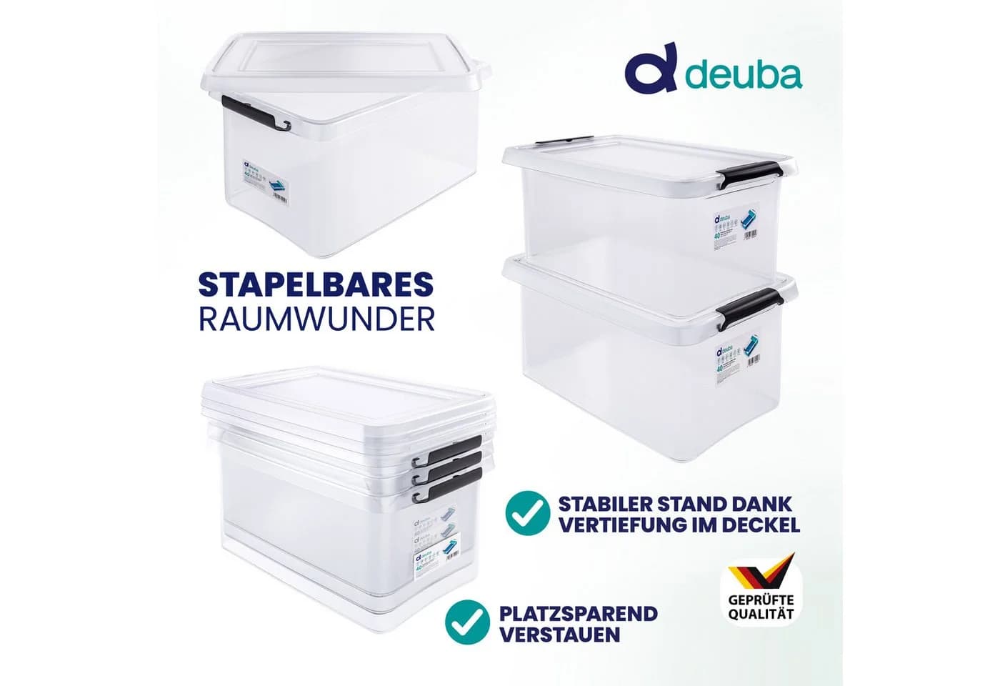 Deuba Aufbewahrungsbox 40L Transparent Kunststoff Stapelbar - Bild 5