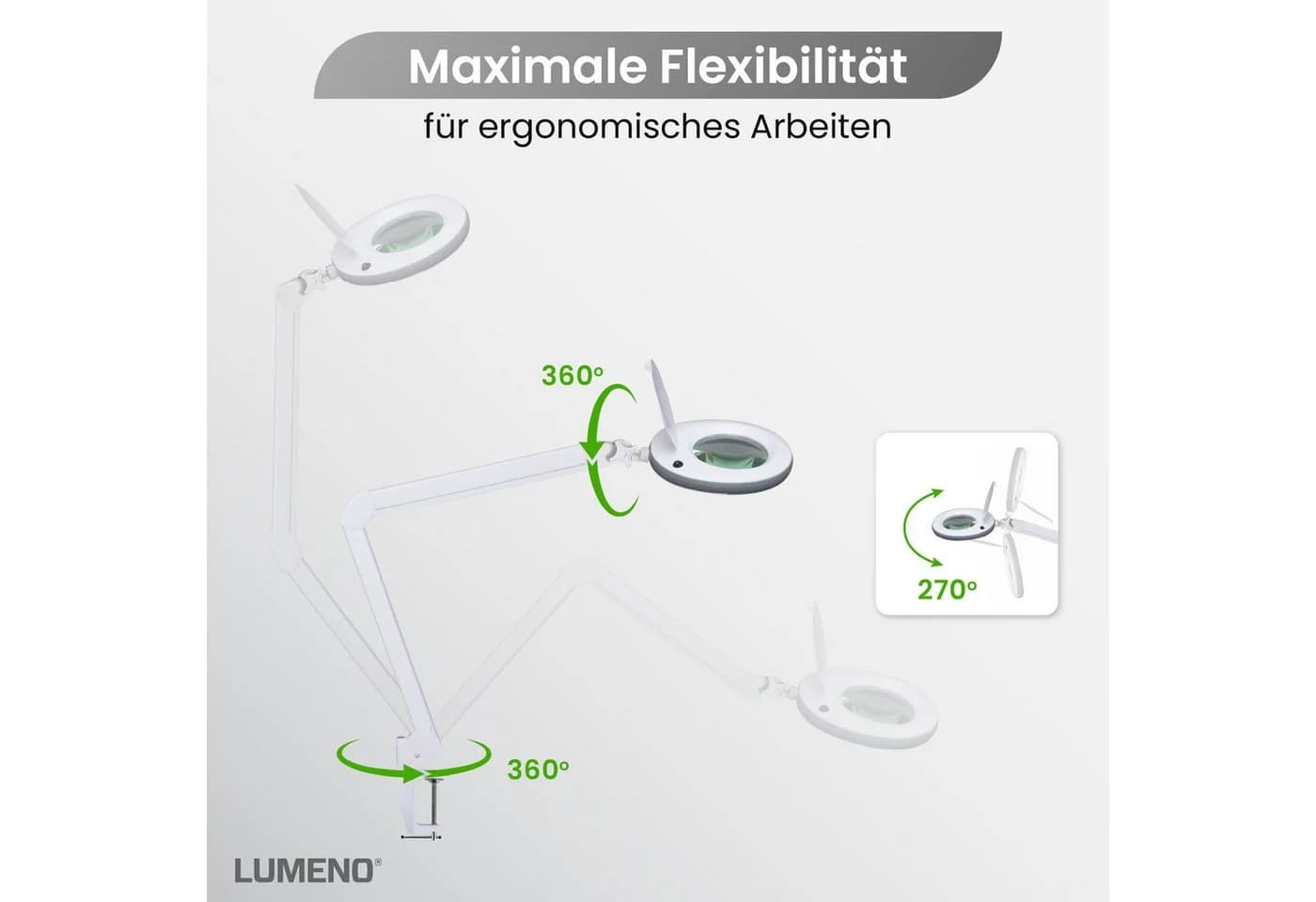 Lumeno Lupenlampe 721X LED mit Tischklemme und Echtglaslinse Grau/Weiß - Bild 4