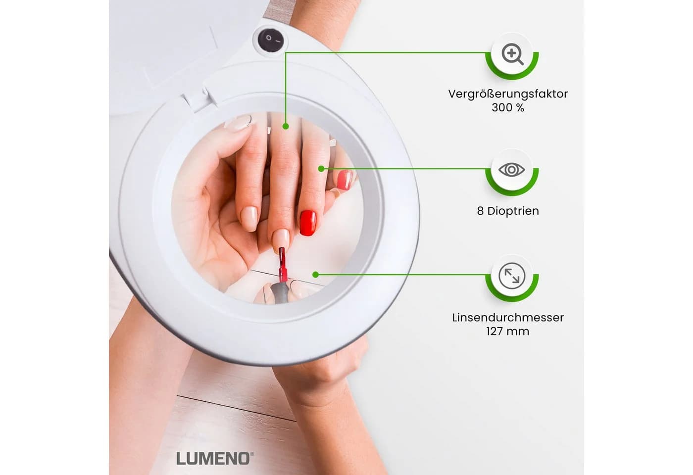 Lumeno Lupenlampe 721X LED mit Tischklemme und Echtglaslinse Grau/Weiß - Bild 5