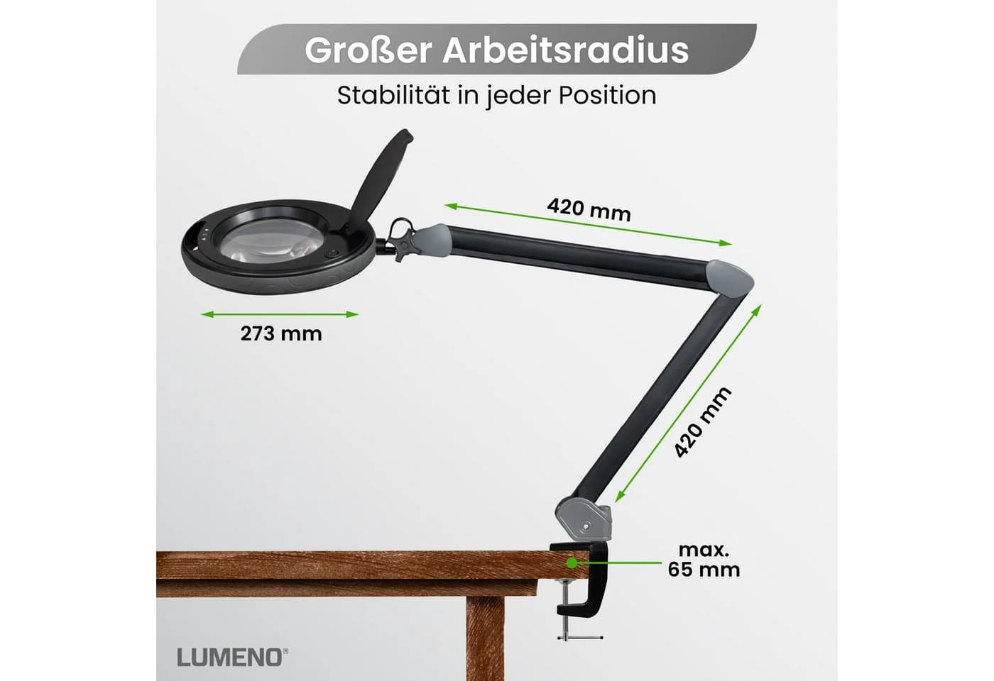 Lumeno Lupenlampe 851X Dimmbar LED 152mm Glaslinse Schwarz - Bild 3