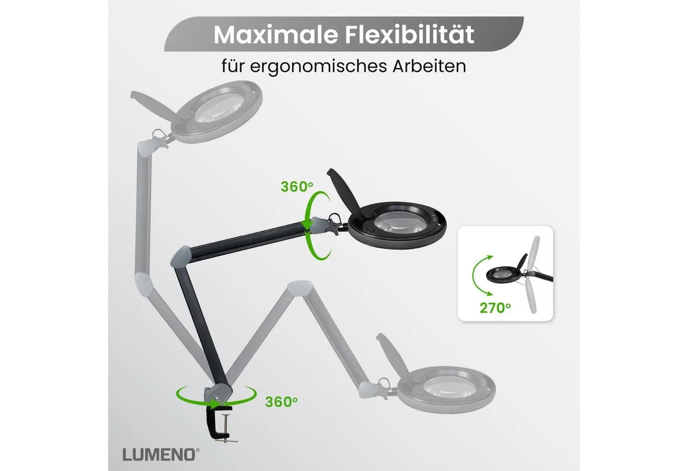 Lumeno Lupenlampe 851X Dimmbar LED 152mm Glaslinse Schwarz - Bild 4