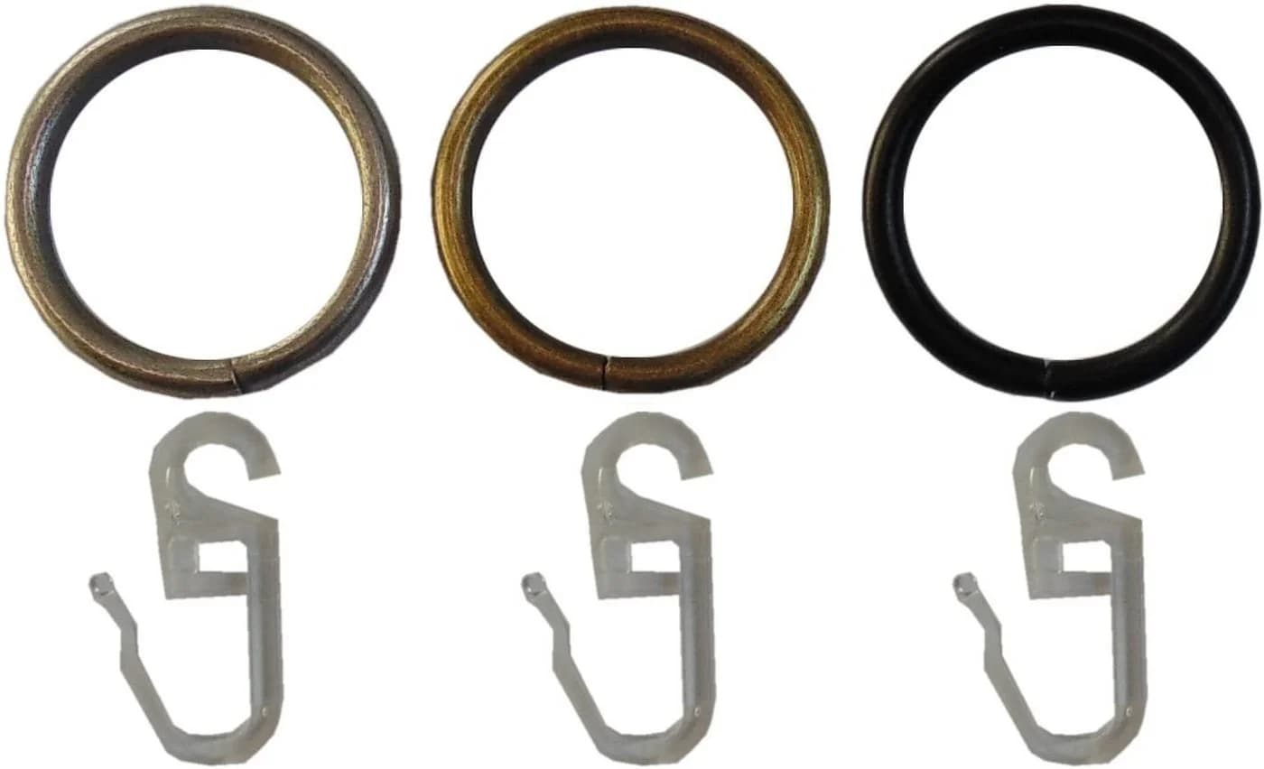 Garduna Gardinenring Set Schwarz für Ø16 & Ø20mm Stangen mit Faltenhaken - Bild 2