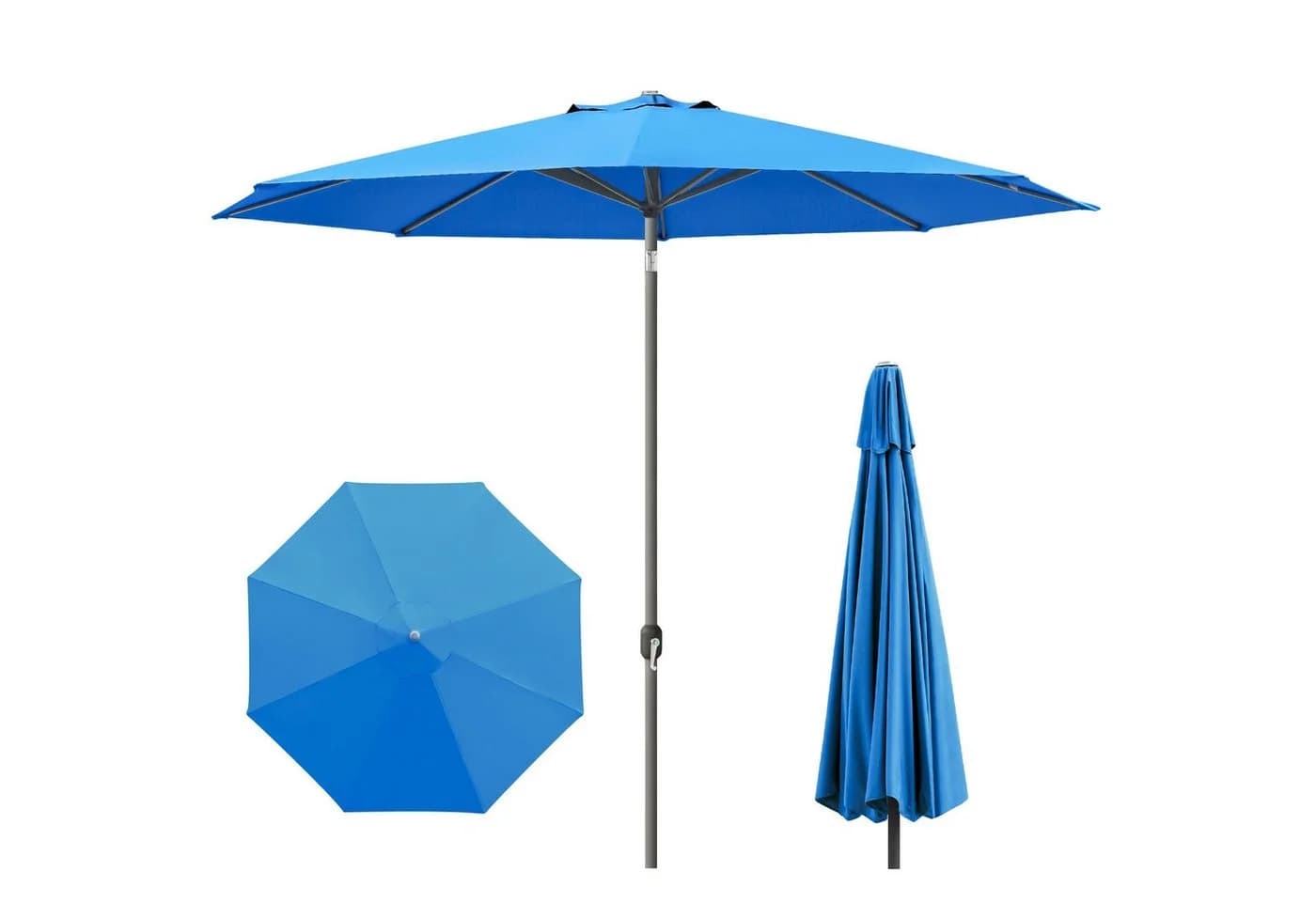 paramondo Sonnenschirm 3,5m rund blau Kurbel Knickbar Anthrazit - Bild 3