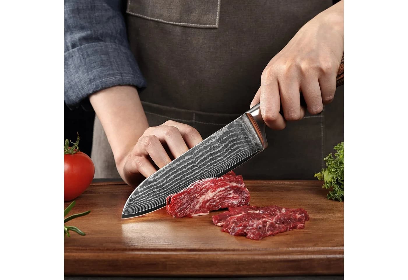 Wakoli Damast Santoku Messer 17cm VG10 Kern Pakkaholzgriff - Bild 5