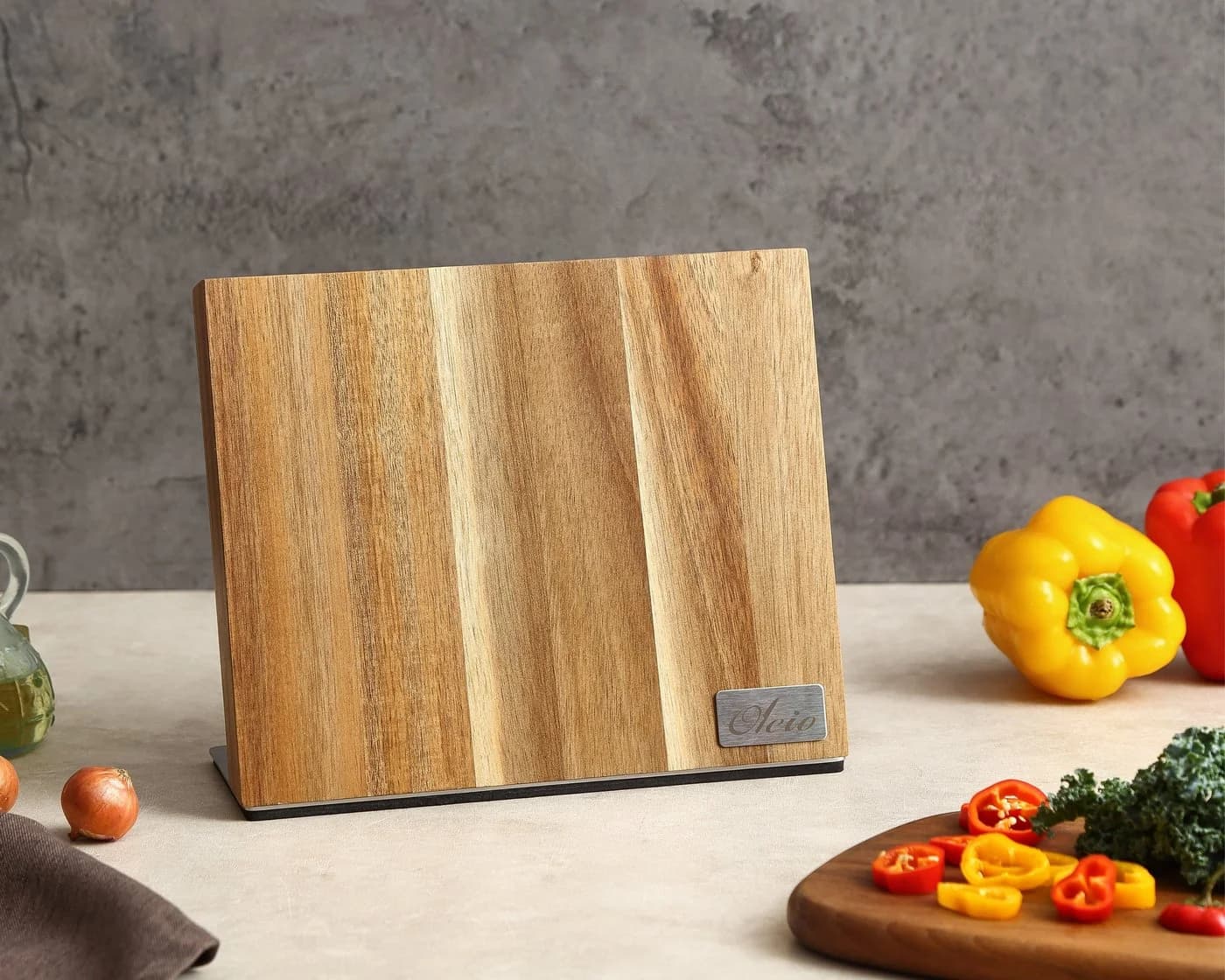 Oleio Magnet-Messerblock Akazienholz massiv mit Edelstahlfuß - Bild 5
