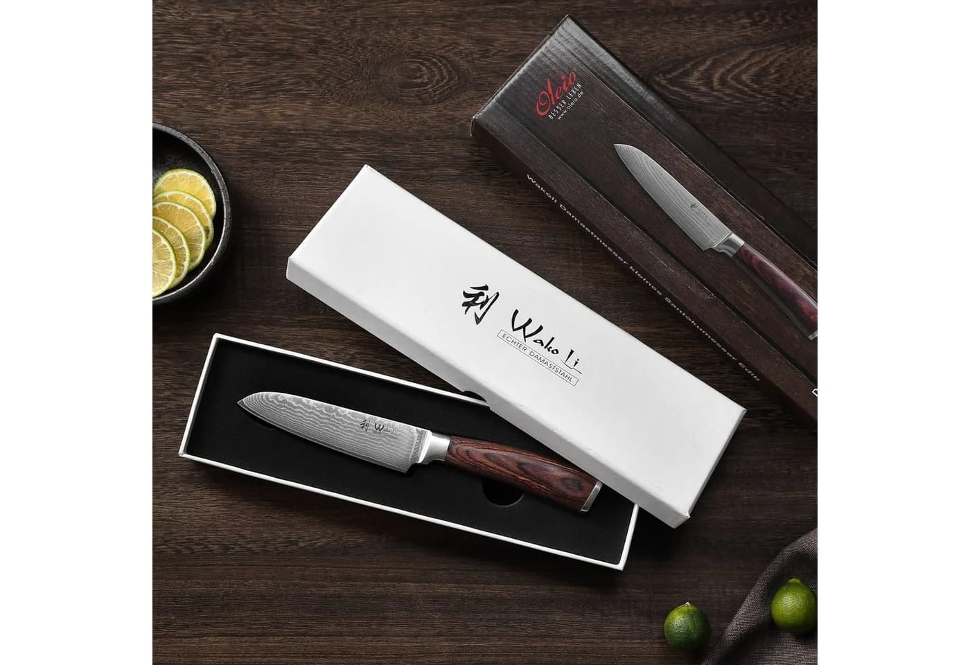 Wakoli Damastmesser EDIB Kleines Santoku 12cm Pakkaholzgriff