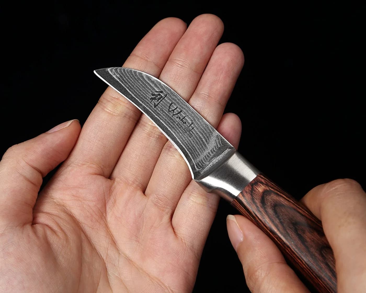 Wakoli Damast Schälmesser EDIB 6 cm Klinge Pakkaholzgriff - Bild 5