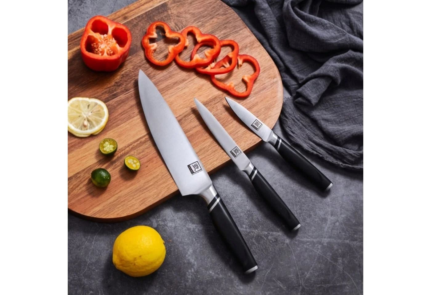 ZAYIKO 3er Küchenmesser-Set Edelstahl Schwarz
