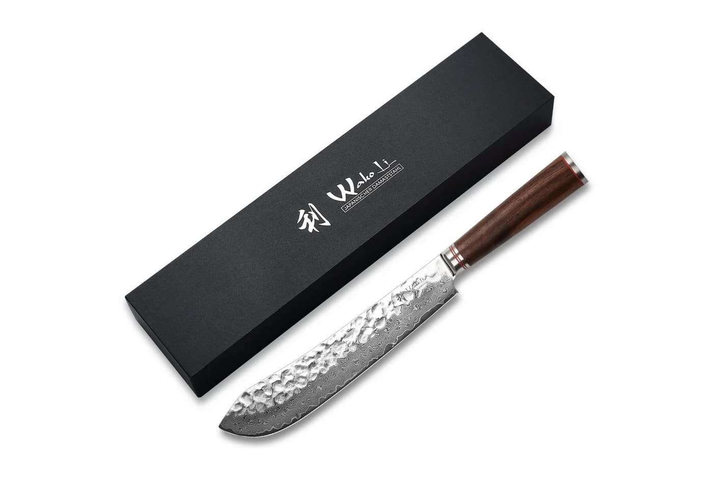Wakoli Damastmesser Nussbaum BBQ Blockmesser 25 cm Klinge VG10