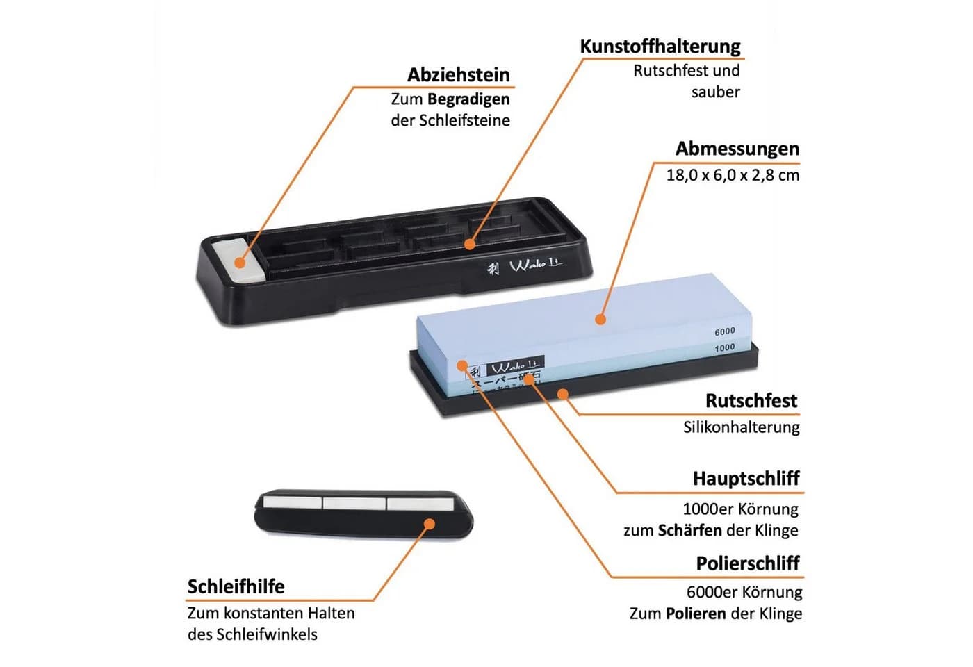 Wakoli Messerschärfer Nass-Wetzstein 1000er/6000er Körnung mit Halterung - Bild 4
