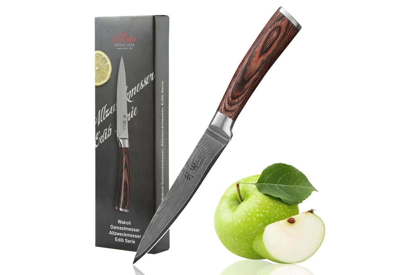 Wakoli Damastmesser EDIB Allzweckmesser 12,5 cm Klinge Pakkaholzgriff - Bild 2