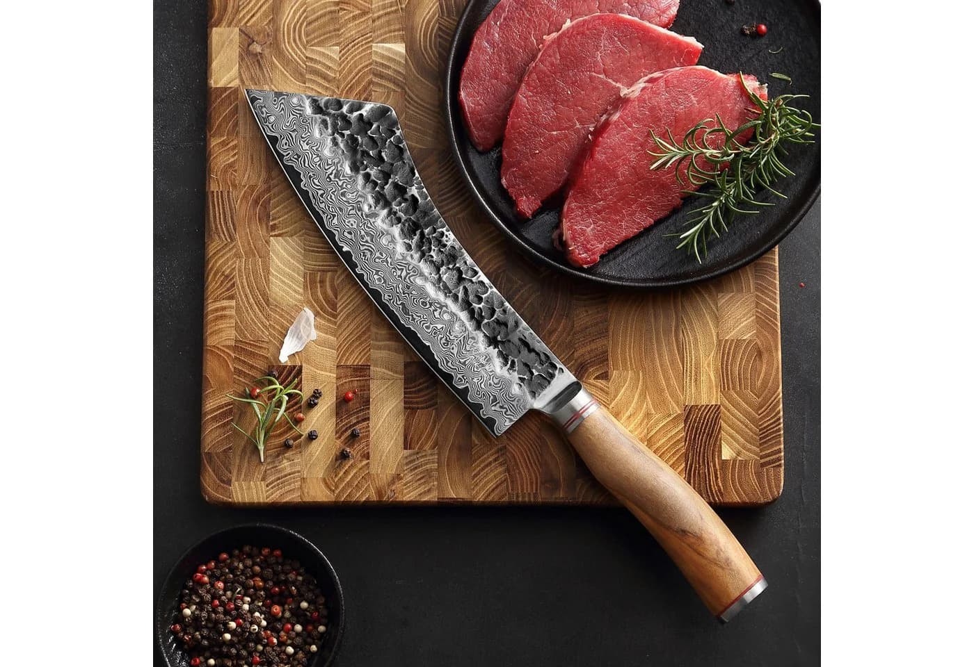 Wakoli Asiamesser Damast Hakata Bocho 22,5cm Klinge Olivenholz