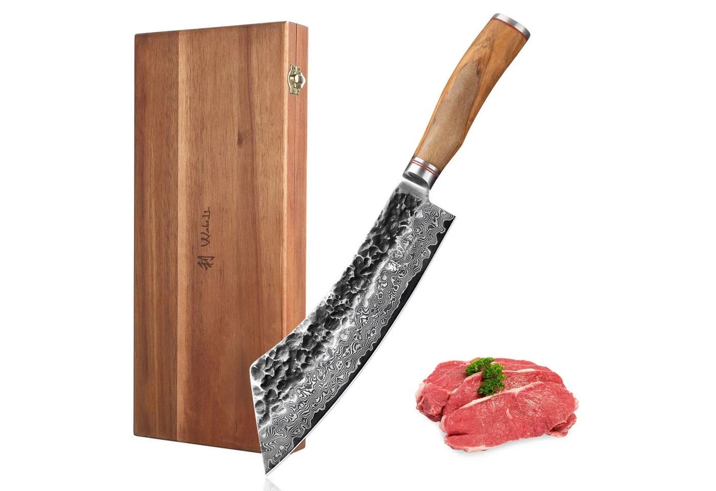 Wakoli Asiamesser Damast Hakata Bocho 22,5cm Klinge Olivenholz - Bild 2