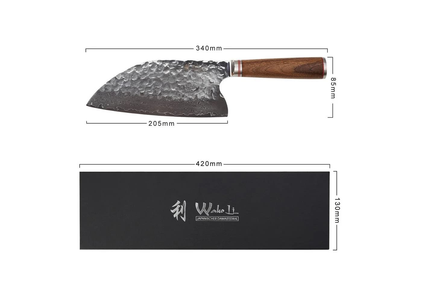 Wakoli Asiamesser Nussbaum Damast Premium Kochmesser 20,5 cm - Bild 4