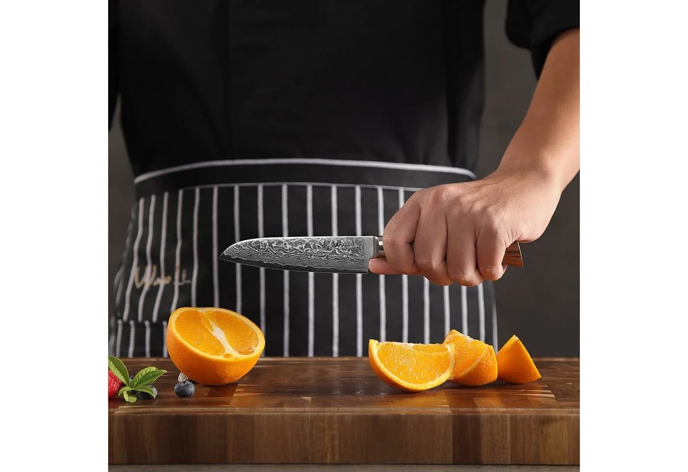 Wakoli Damast Santoku Messer 11cm VG-10 Kern Pakkaholzgriff Braun - Bild 4