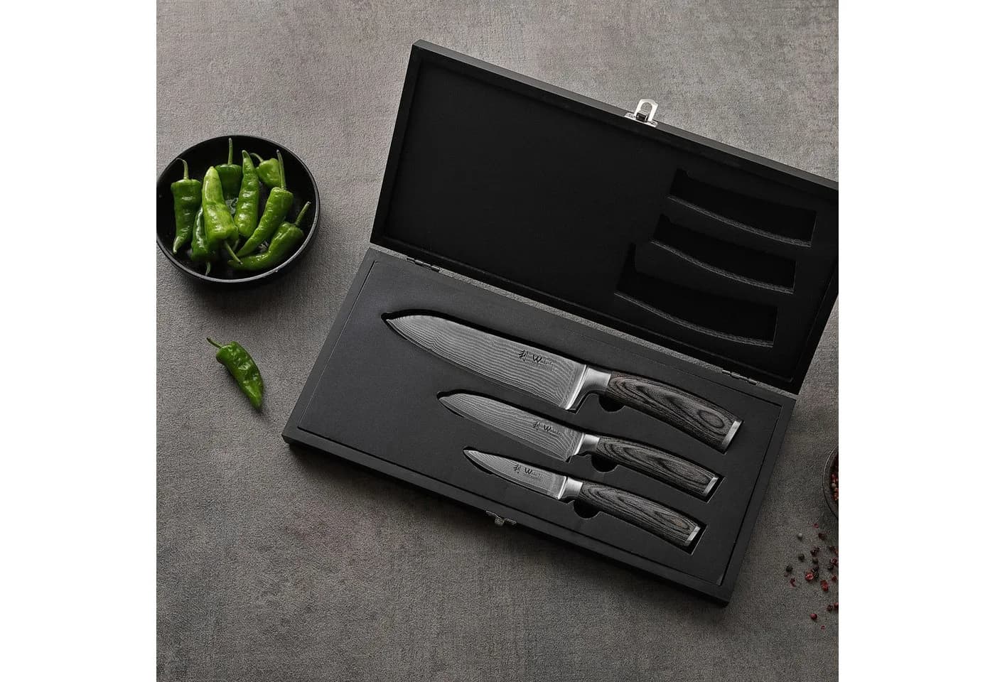 Wakoli EDIS 3er Damastmesser-Set mit Pakkaholzgriffen - Bild 4