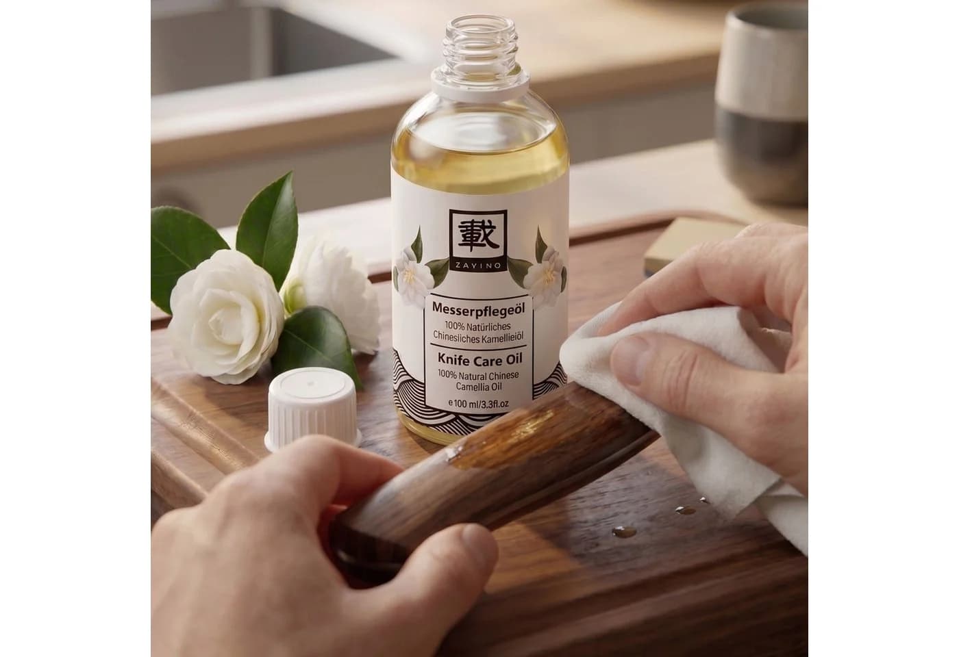 ZAYIKO Messerpflegeöl Kamelienöl 100ml für Klingen und Holz
