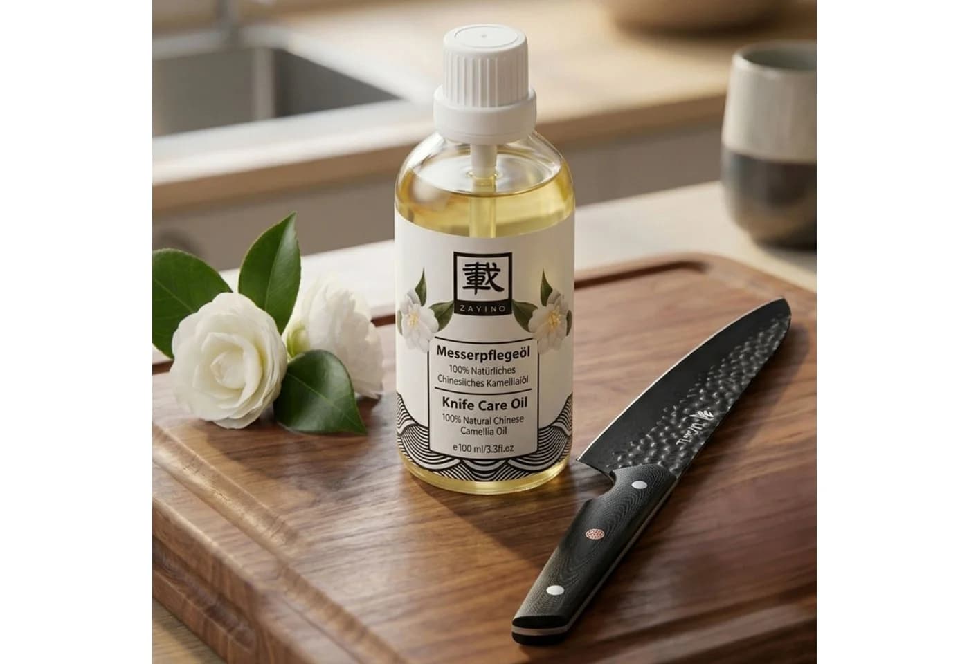 ZAYIKO Messerpflegeöl Kamelienöl 100ml für Klingen und Holz - Bild 4
