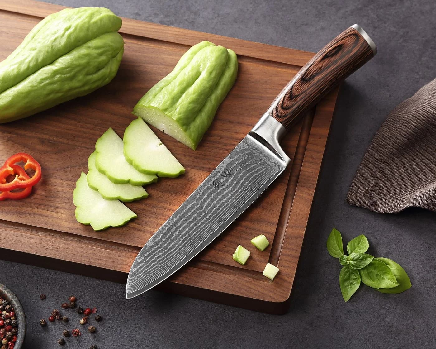 Wakoli Santoku Messer-Set 2-tlg. Damaststahl VG10 Pakkaholz