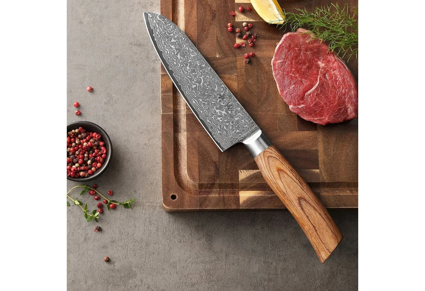 Wakoli Damastmesser Set 2-tlg. Santoku 11 & 16cm Pakkaholzgriffe - Bild 4