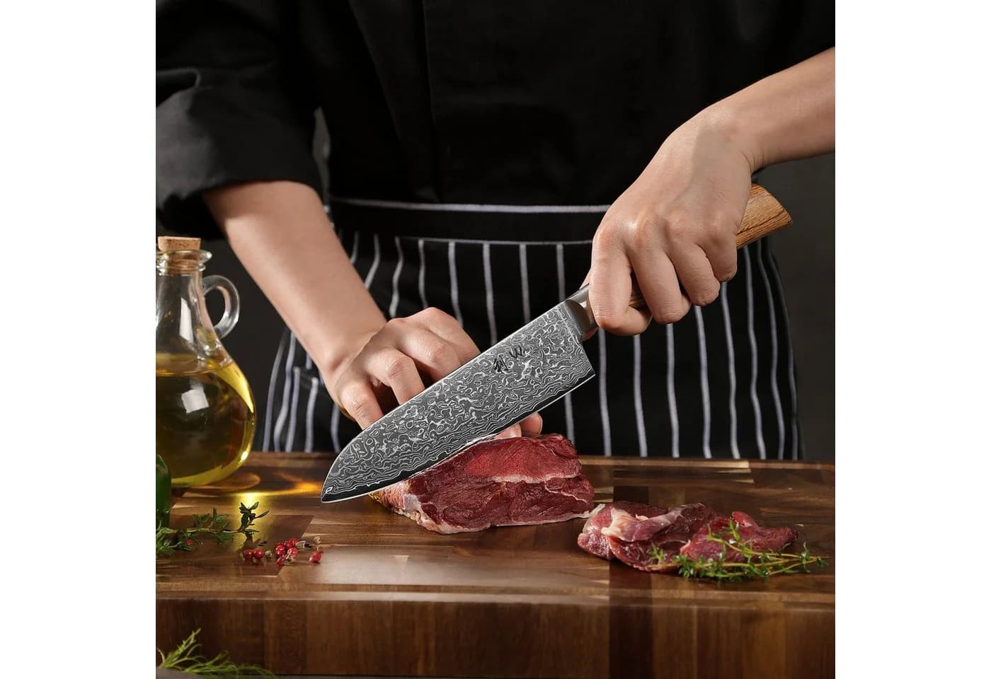 Wakoli Damastmesser Set 2-tlg. Santoku 11 & 16cm Pakkaholzgriffe - Bild 5