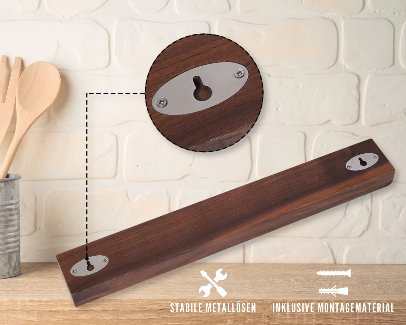 ZAYIKO Wand-Magnet Messer-Leiste Nussbaumholz 50 cm - Bild 5