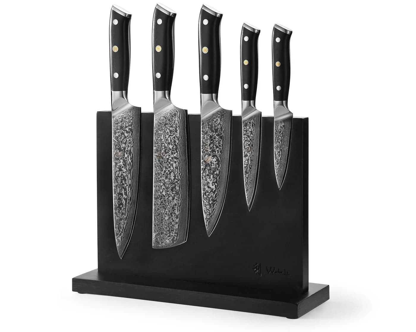 Wakoli Messer-Set Elite Cuisine 5 Damastmesser & Magnetblock Schwarz/Silber - Bild 2