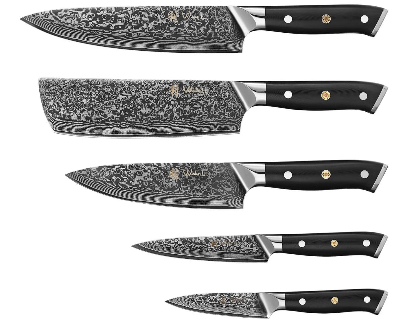 Wakoli Messer-Set Elite Cuisine 5 Damastmesser & Magnetblock Schwarz/Silber - Bild 4