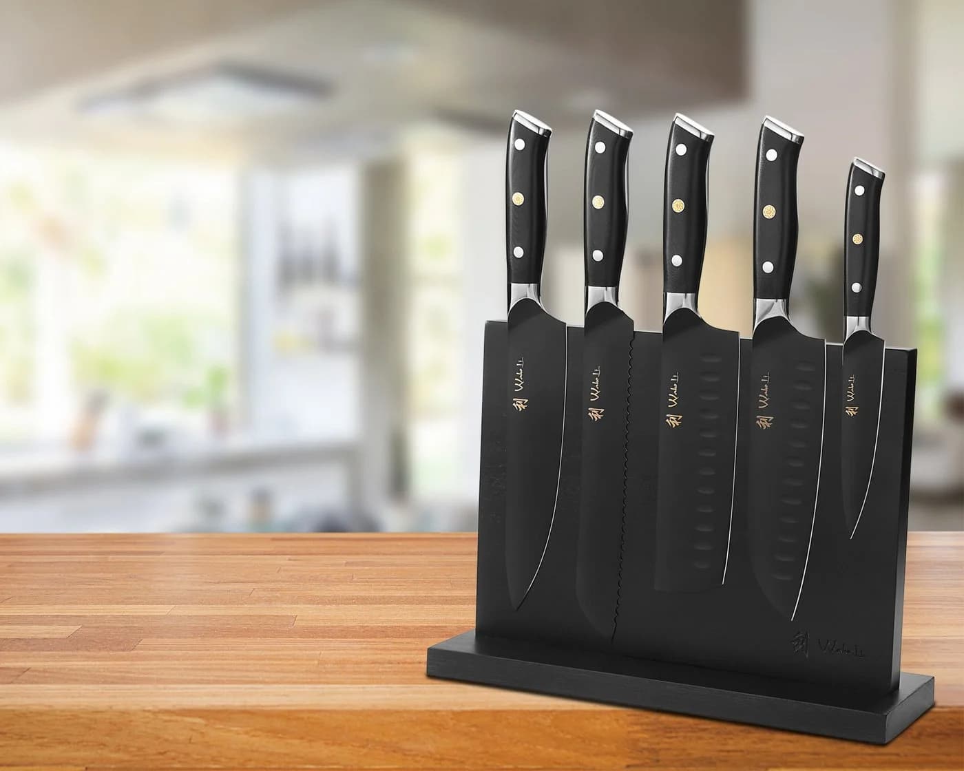 Wakoli Messer-Set Titanium Noir 5-tlg. Edelstahl mit magnetischem Block Schwarz