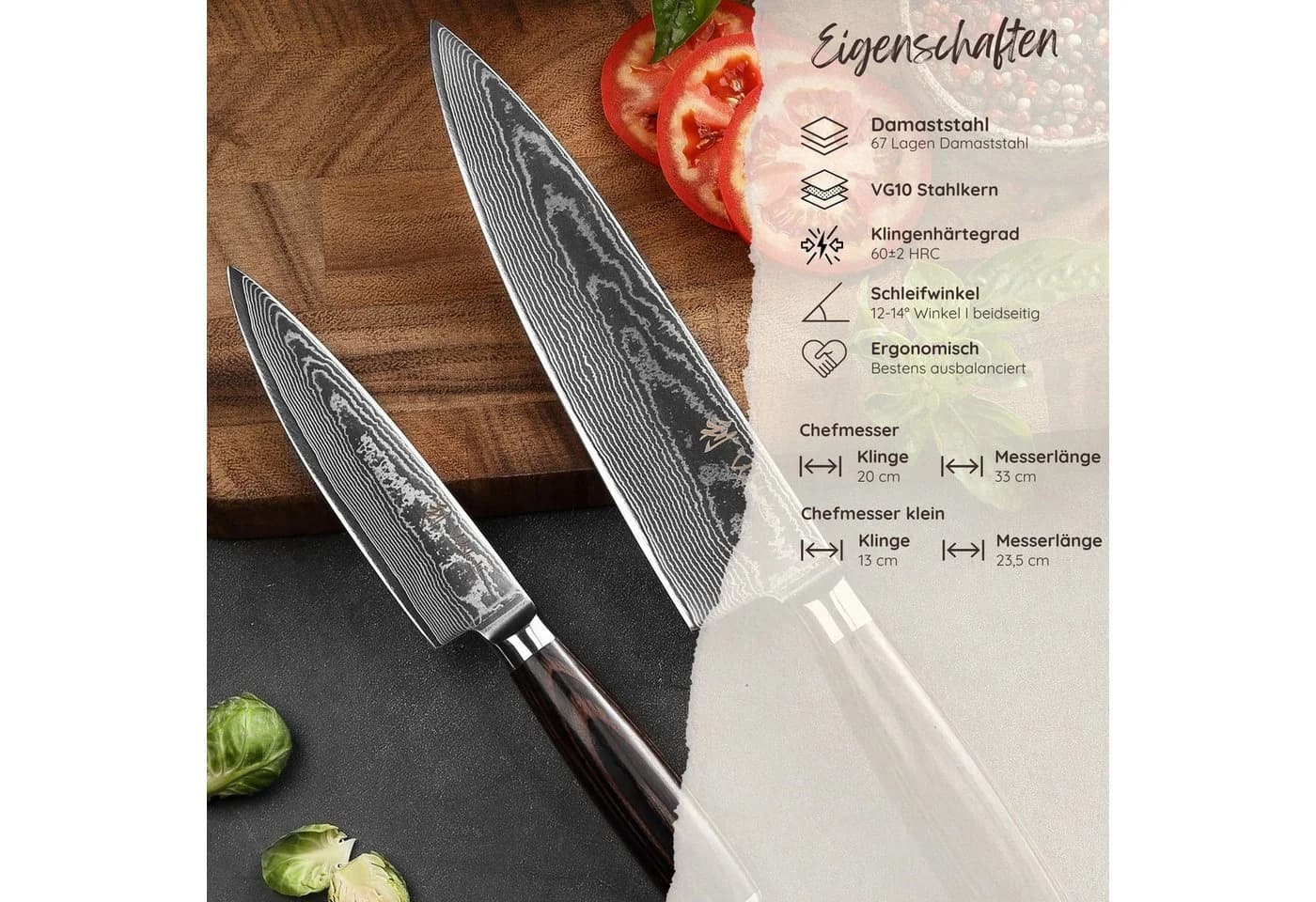 Wakoli Messer-Set EDIB Essentials 2-tlg. Damaststahl Pakkaholz