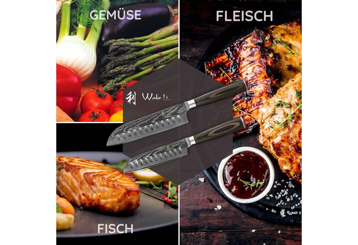 Wakoli 2-tlg. Damast Santoku-Messer-Set mit VG10 Kern & Pakkaholzgriff - Bild 4