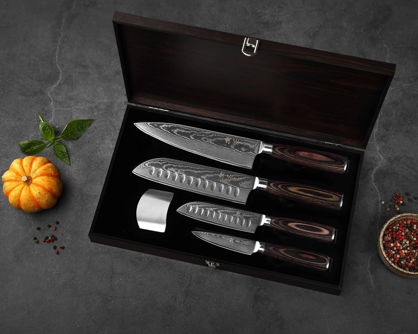 Wakoli 4-tlg. Damastmesser-Set EDIB Essentials mit VG-10 Kern & Pakkaholzgriff