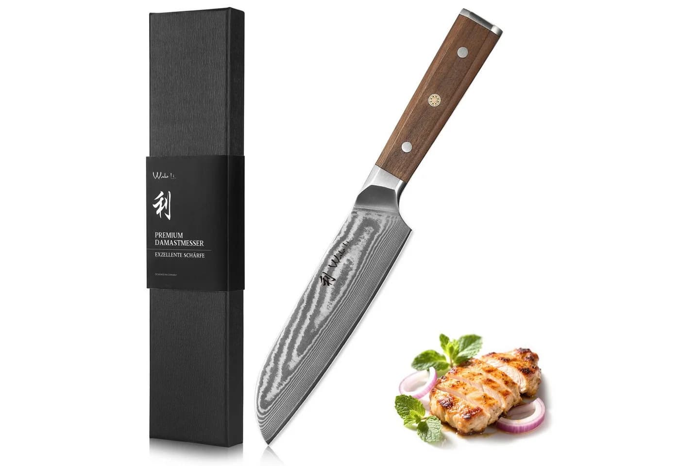 Wakoli Santoku Damastmesser 18cm VG-10 Kern Walnussholzgriff - Bild 2