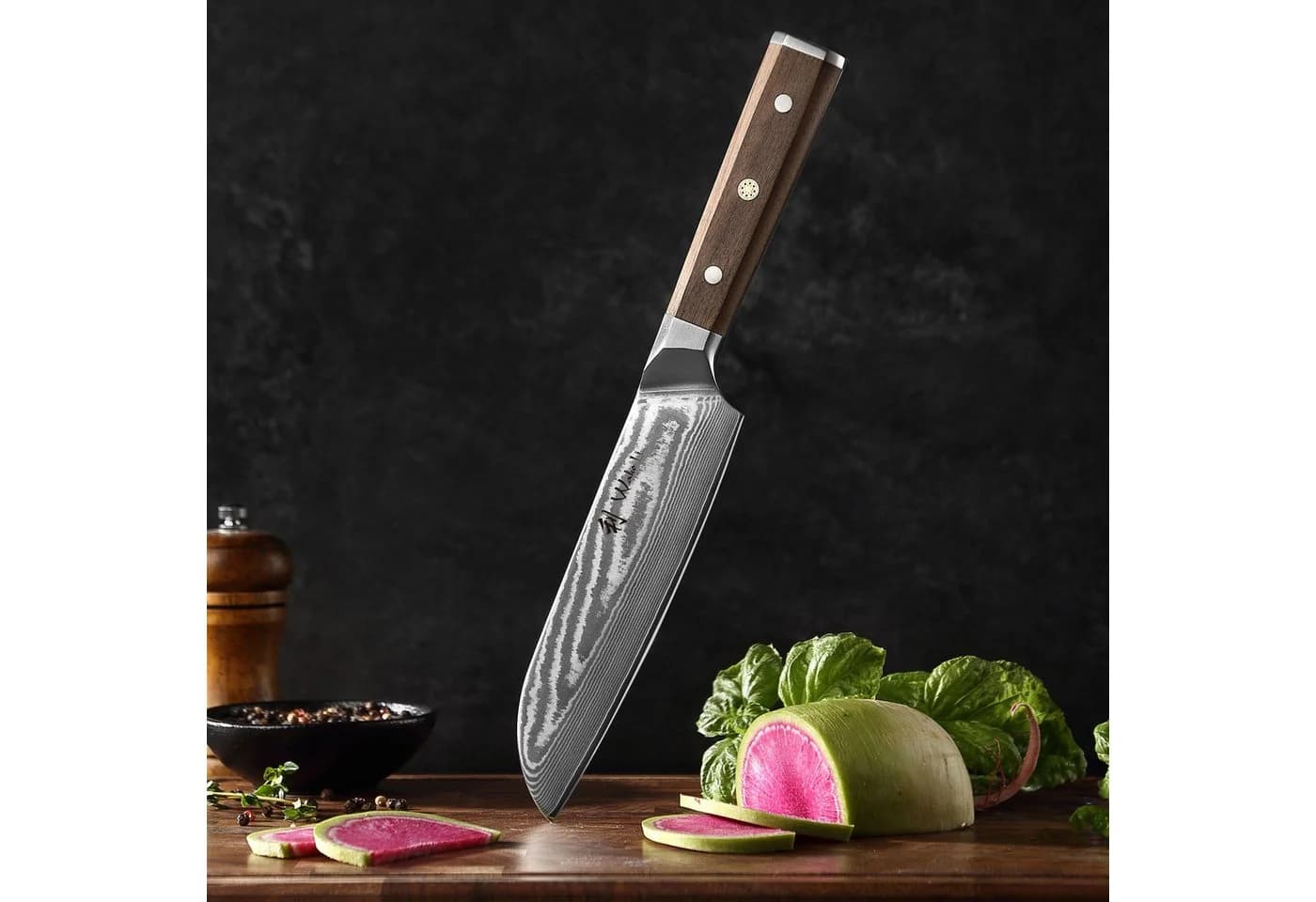 Wakoli Santoku Damastmesser 18cm VG-10 Kern Walnussholzgriff - Bild 3