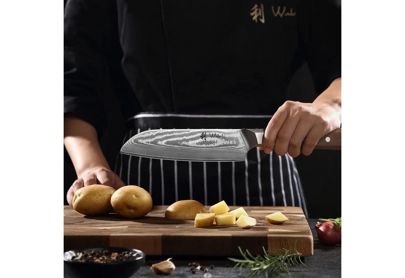 Wakoli Santoku Damastmesser 18cm VG-10 Kern Walnussholzgriff - Bild 4