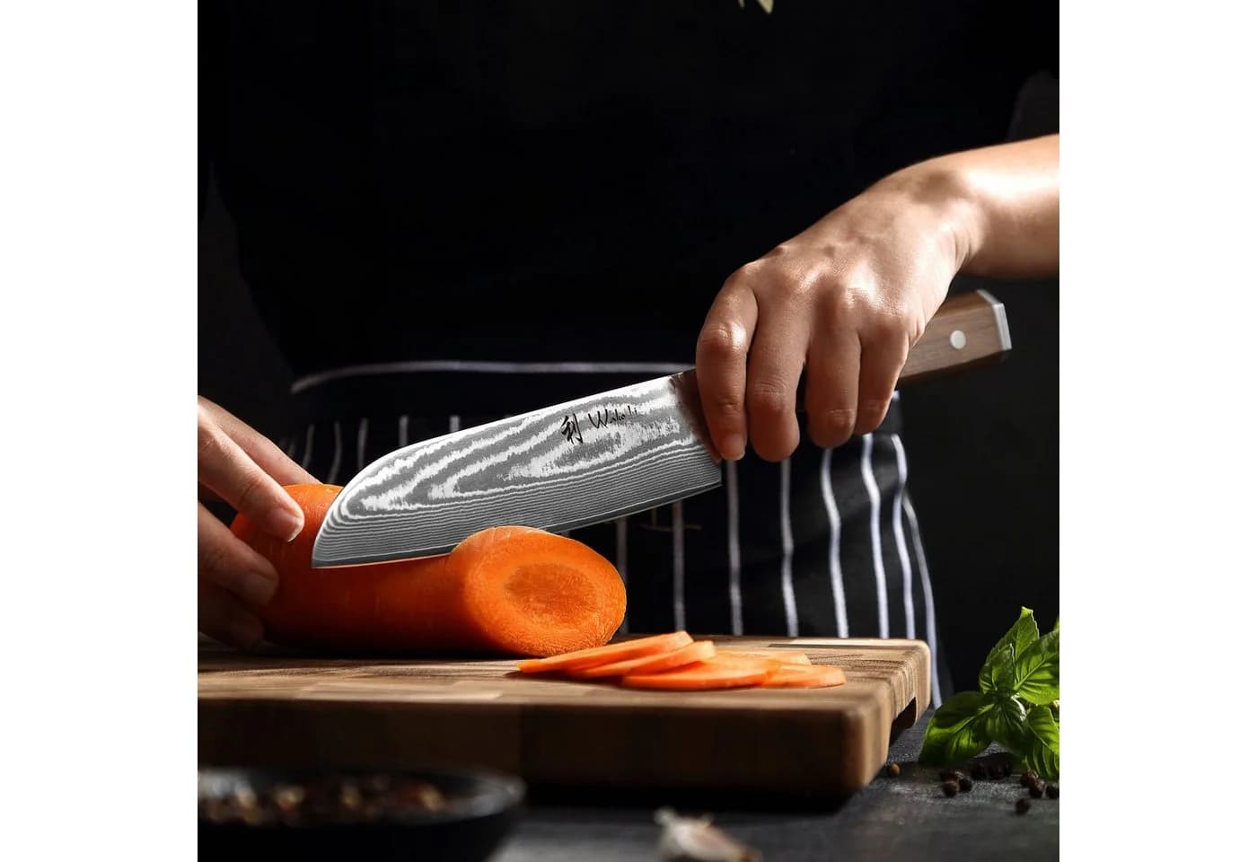 Wakoli Santoku Damastmesser 18cm VG-10 Kern Walnussholzgriff - Bild 5