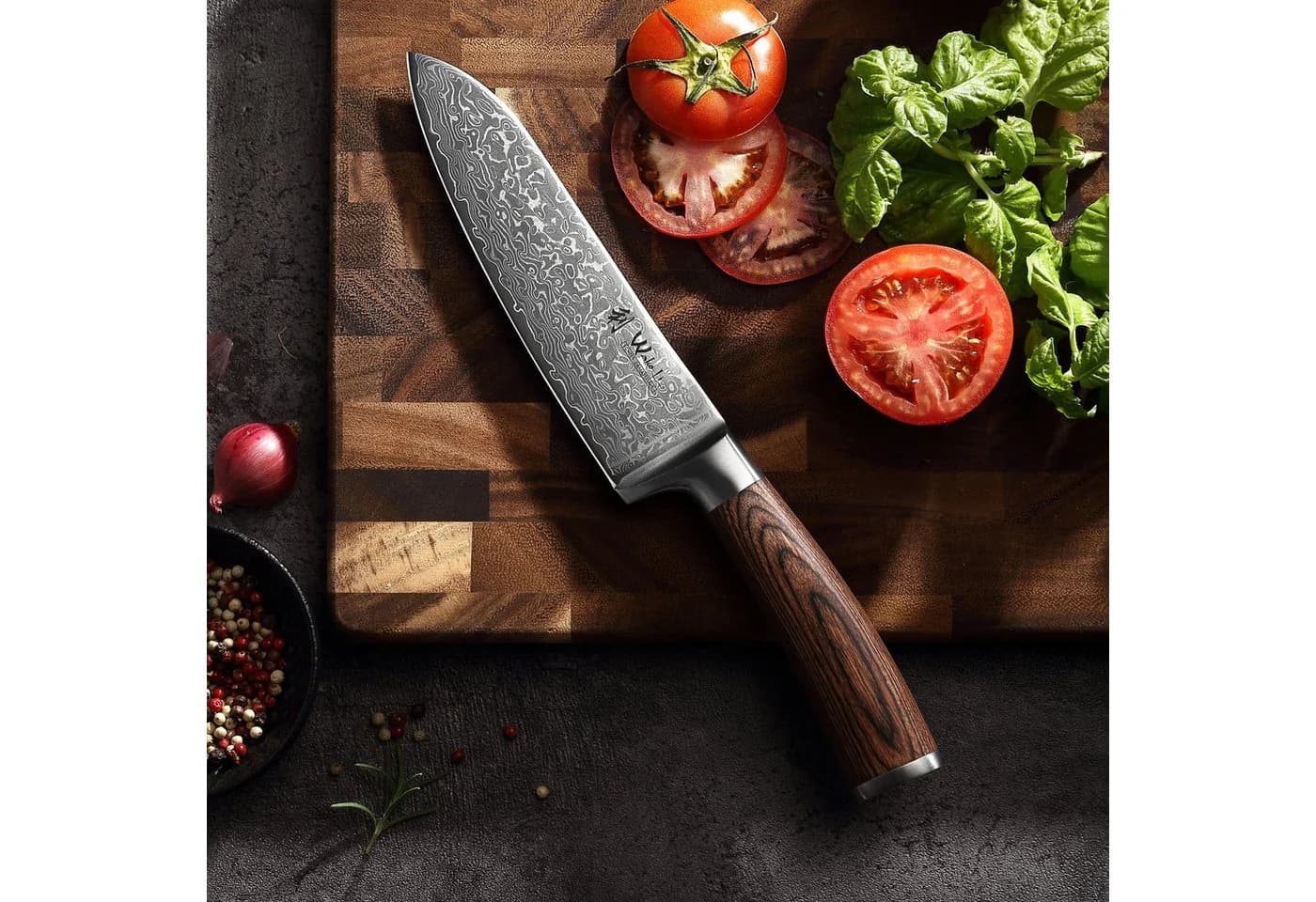Wakoli Santokumesser EDIB Sakura Damast 20 cm Pakkaholz