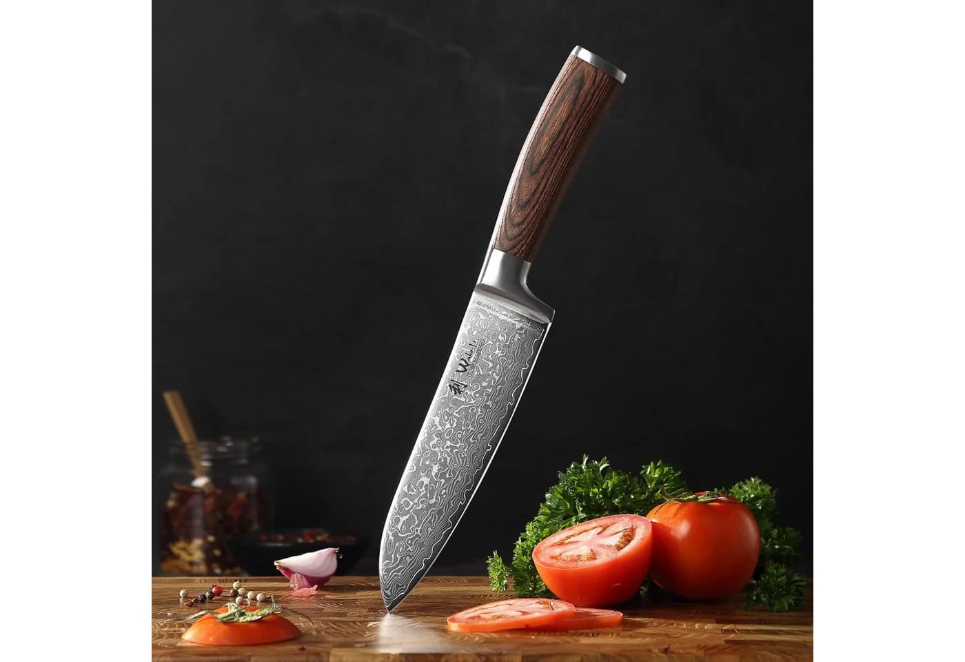 Wakoli Santokumesser EDIB Sakura Damast 20 cm Pakkaholz - Bild 5