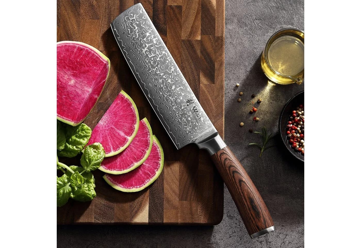 Wakoli Asiamesser EDIB Sakura Damast Nakiri Messer 18 cm Klinge